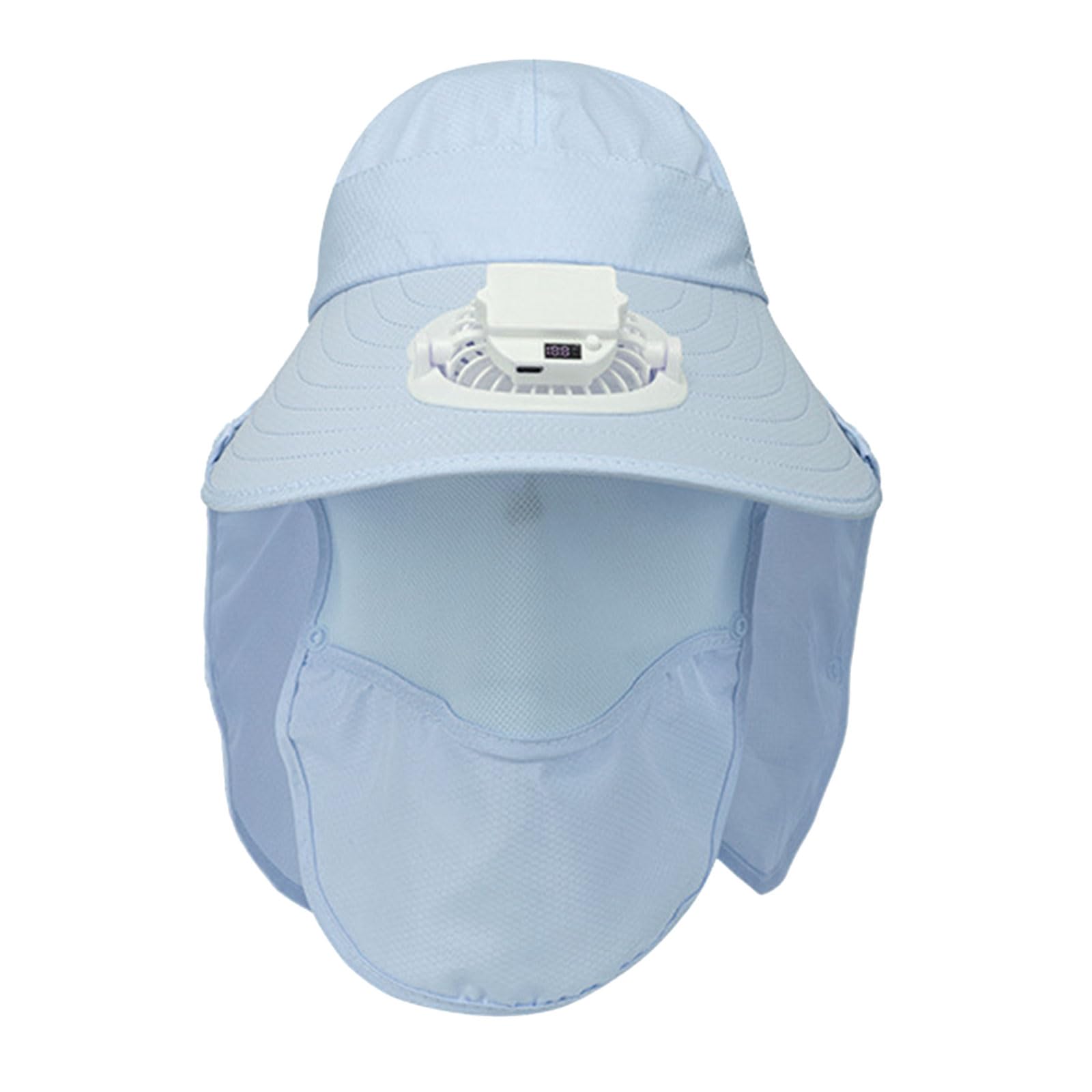 MICFENY Adjustable Sun Protections Sun Hat USB Cooling Fan Hat with Removable Face Cover Neck Flap For Camping Beach Activity