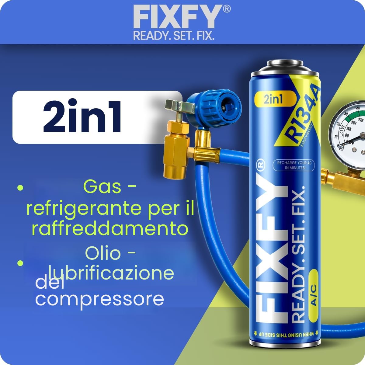 2 in 1 – 2 X R134a Cambio Gas con Olio – Set per condizionatori d'aria 2 X 500 ml, Auto riempimento del condizionatore d'aria in auto 1995-2016