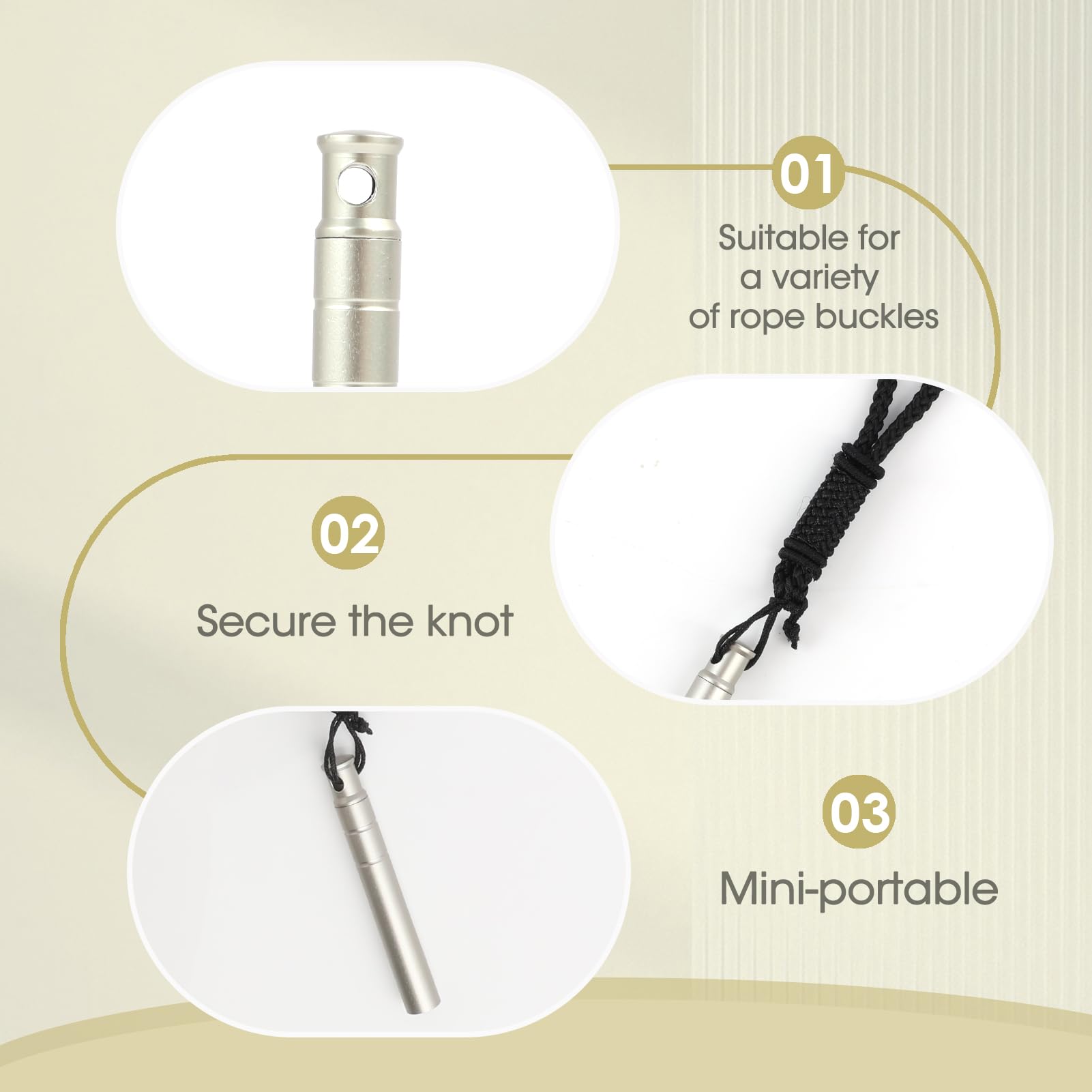 4 silbatos de emergencia de titanio, silbatos de seguridad de supervivencia de 120 dB con cordón negro, silbato fuerte pequeño para salvar vidas al aire libre para entrenadores, deportes, canotaje