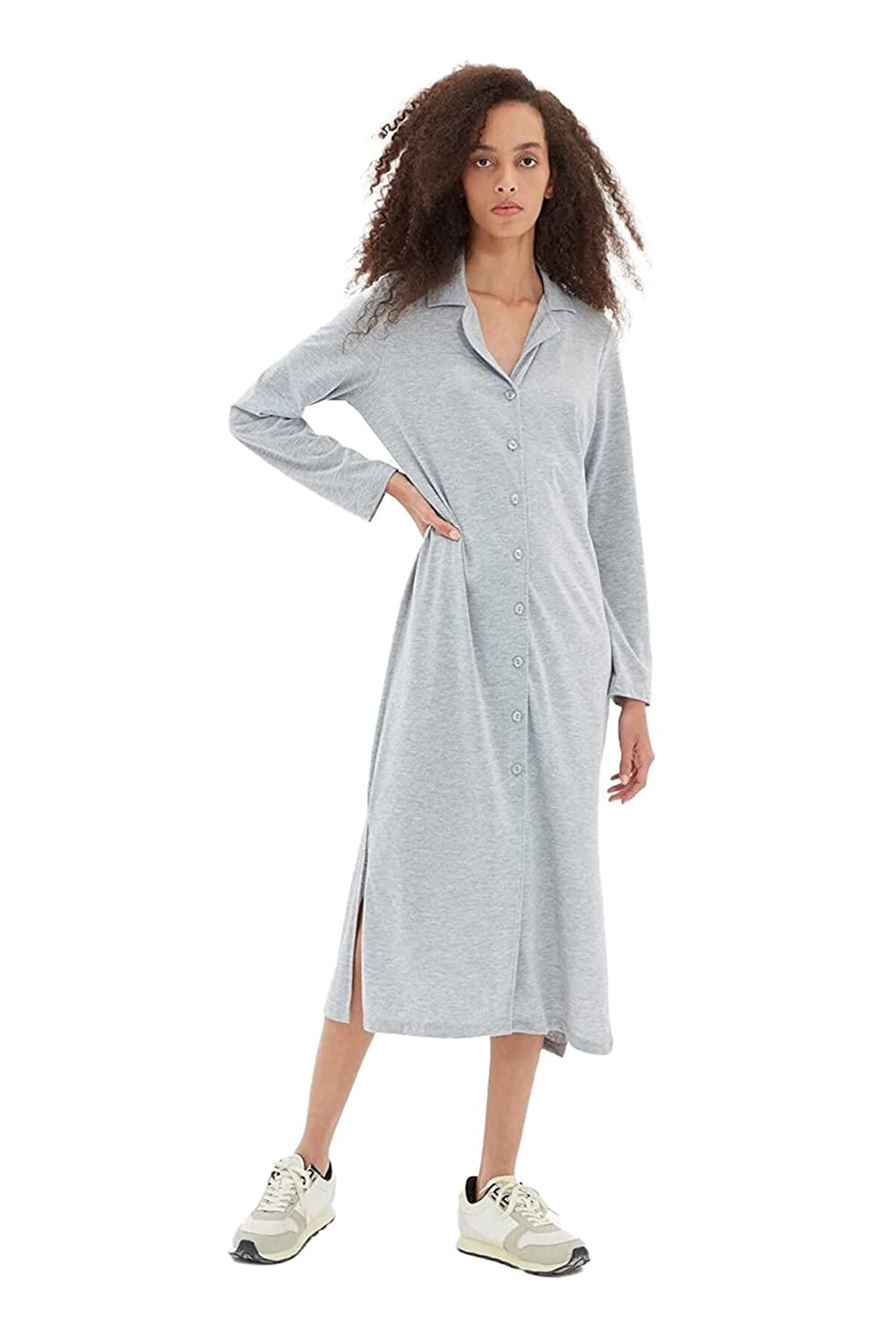 Trendyol Women Homewear Midi Shift Regular Knit Dress Grey
