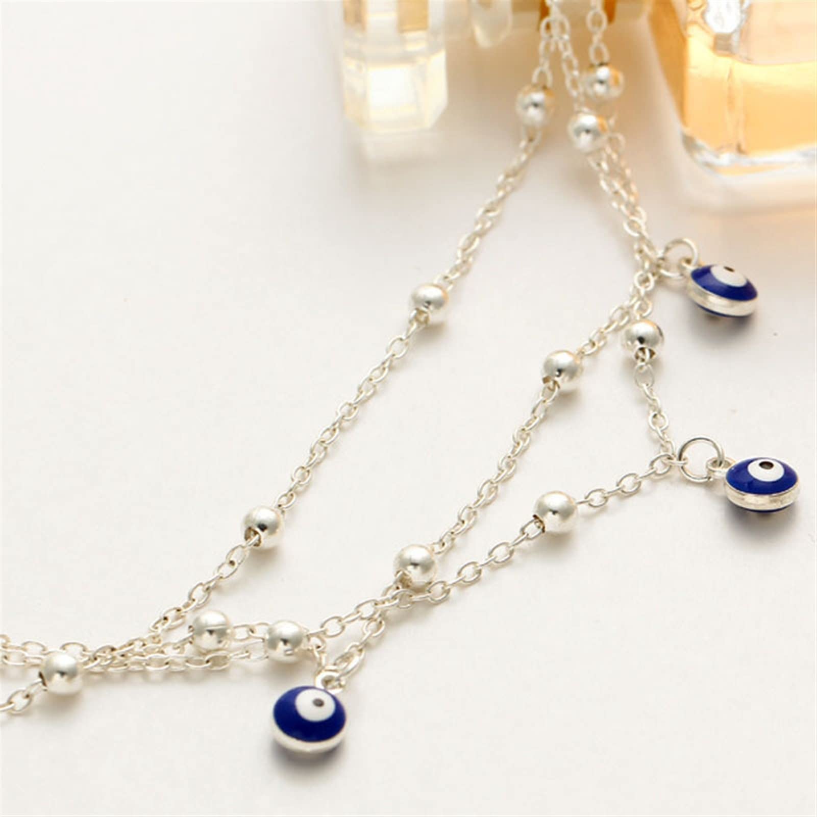 Tobilleras Tobilleras Diseño de Playa de Moda Tobilleras con Ojos Azules para Mujeres Pulseras Accesorios de joyería para Damas Tobilleras para Mujeres (Color : Silver)