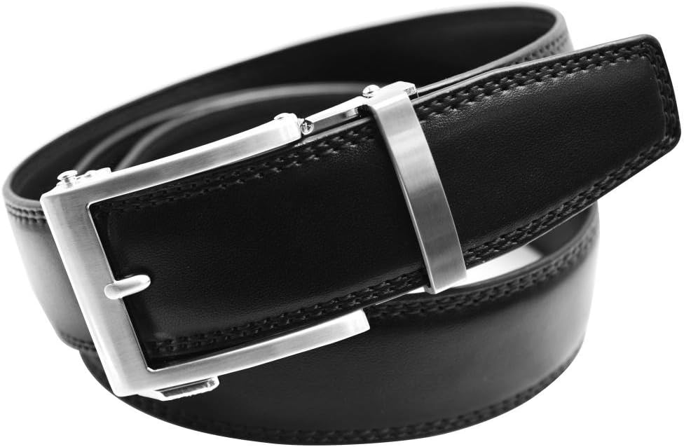 Classic Men's Holeless Leather Ratchet Click Belt with Automatic Sliding Buckle - Trim to Fit