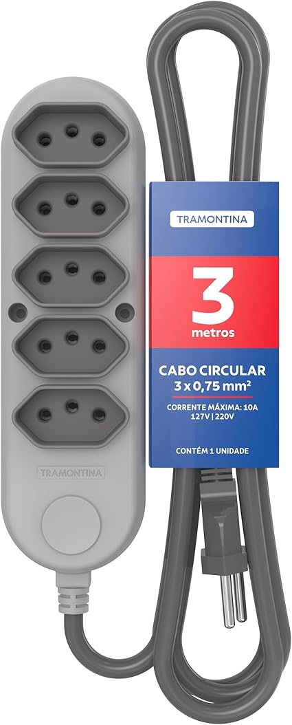 Tramontina Extensão Múltipla 5 Tomadas 2P+T 10 A 250 V 3 m Menor preço em Tramontina Extensão Múltipla 5 Tomadas 2P+T 10 A 250 V 3 m