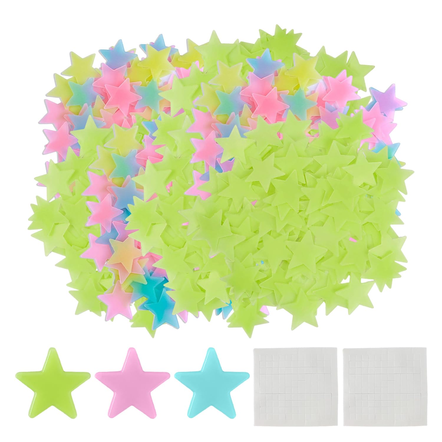 200 estrellas fluorescentes, estrellas fluorescentes, estrellas verdes fluorescentes, papel autoadhesivo, pegatinas de techo para dormitorio, estrellas luminosas en la habitación de los niños