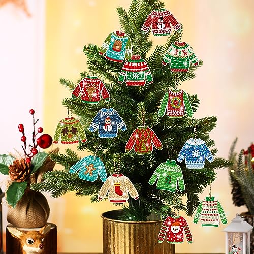 15 peças suéter feio de Natal pintura diamante chaveiro 5d suéter arte diamante chaveiro natal kits