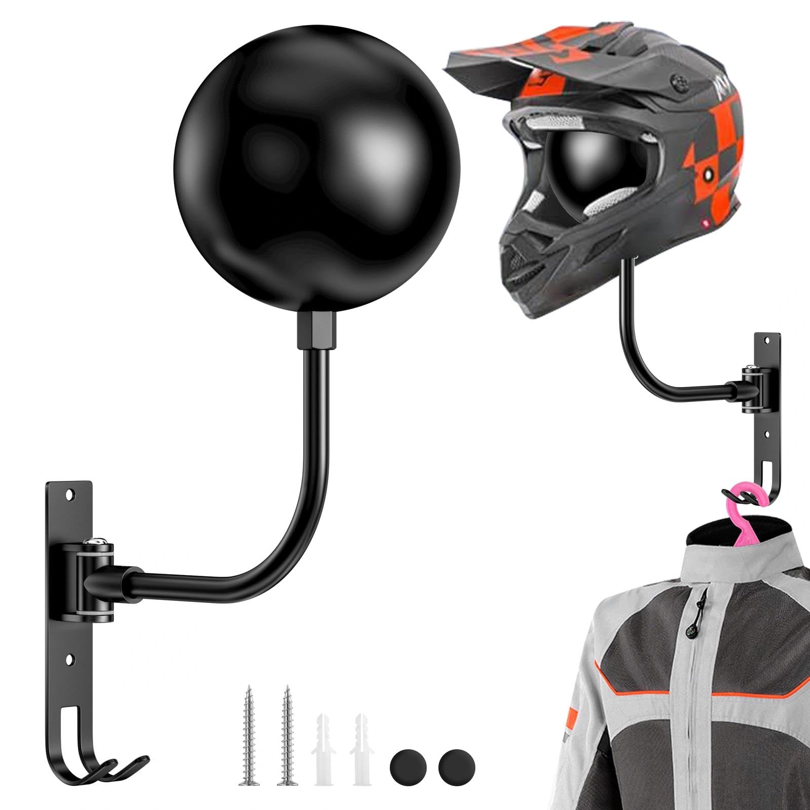 2 stuks helmhouders voor aan de muur, motorhelm-houder, wand, 180 graden draaibaar, helmstandaard, geen boren met haken, voor mantels, mutsen, voetbal, baseball en rugbyhelm, hoeden (wit