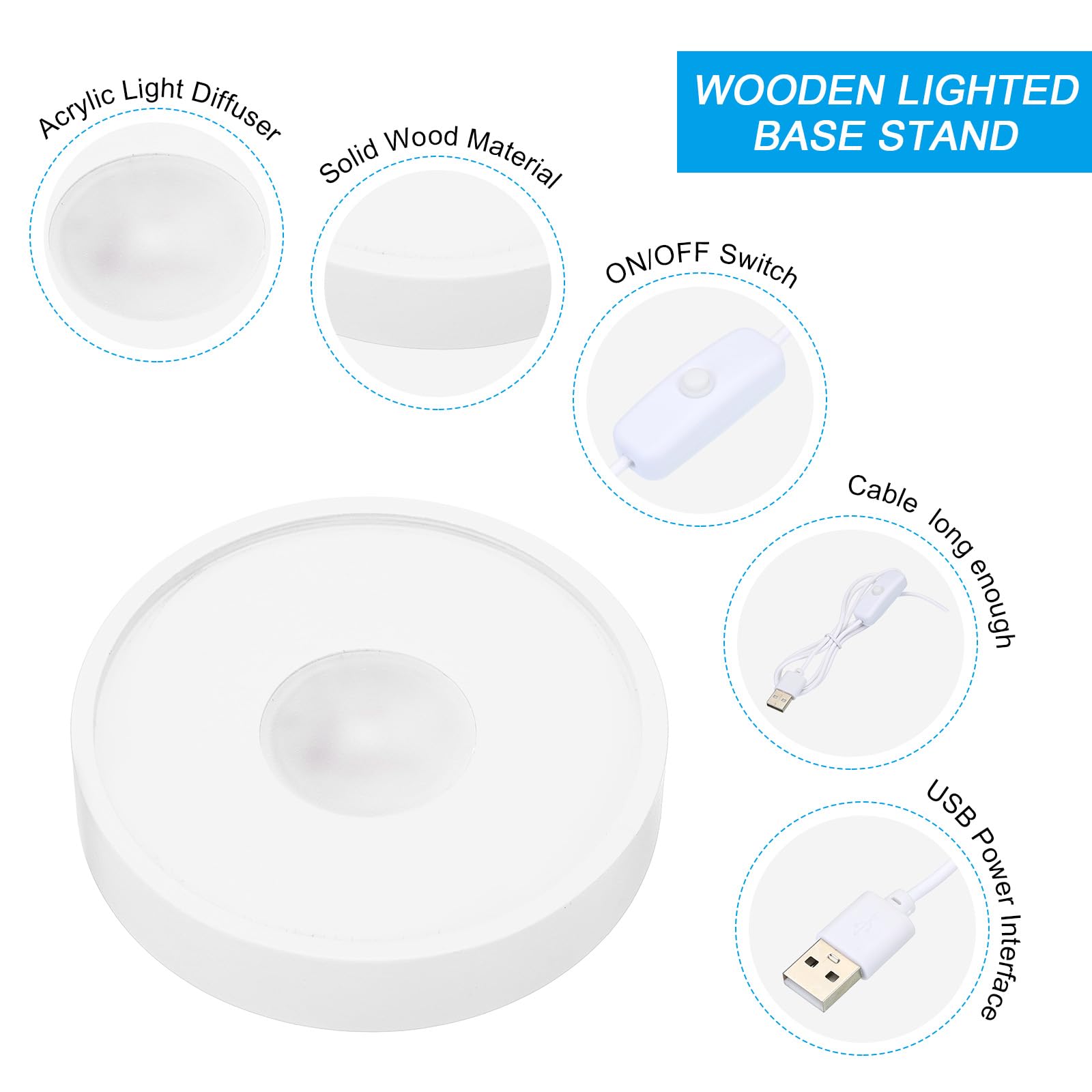 PATIKIL 4 Inch Wooden LED Light Base, Wood Light Display Base Stand Lighting with Switch for 3D Crystal Glass Aroma Stone Art - Image 3