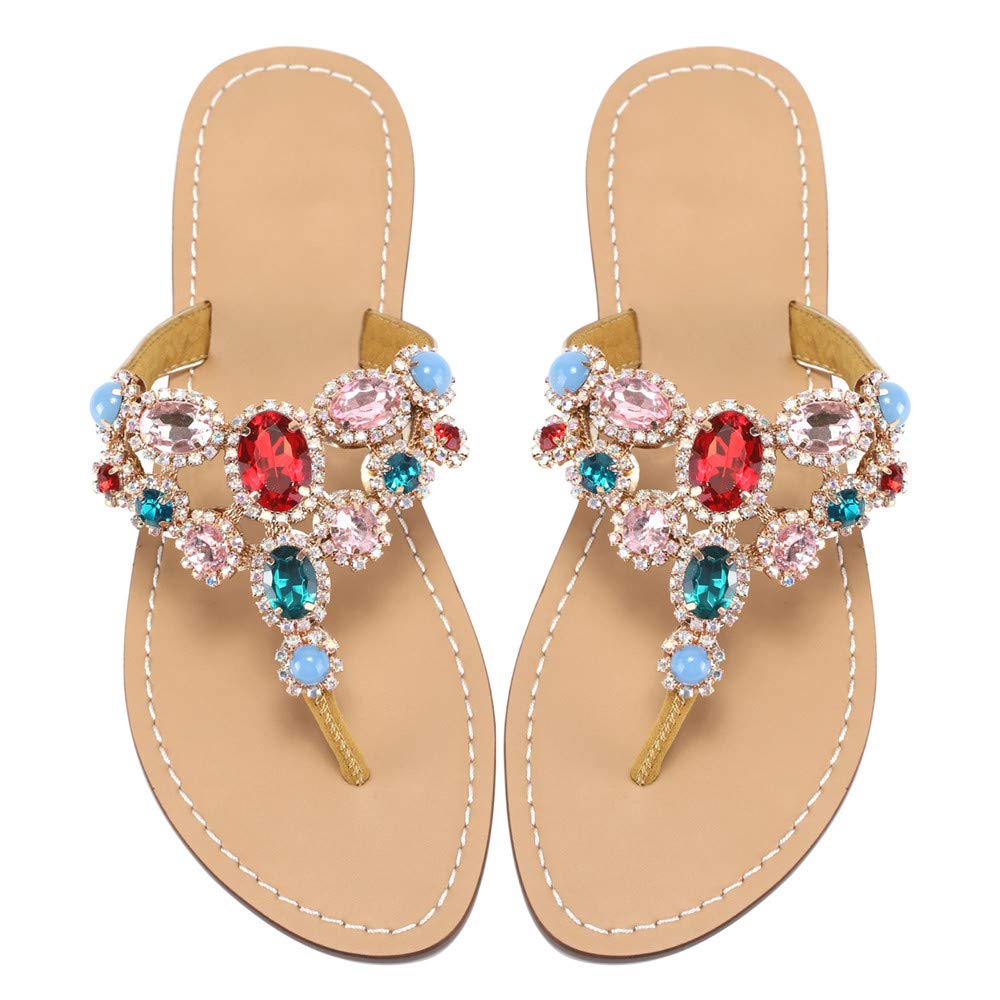 LLADYY Rhinestone Sandals for women Summer Flip Flop Sandals Dress Beach  Party Sexy Jewelry Bridal Wedding Bling Silver White Colorful Gold Sandals