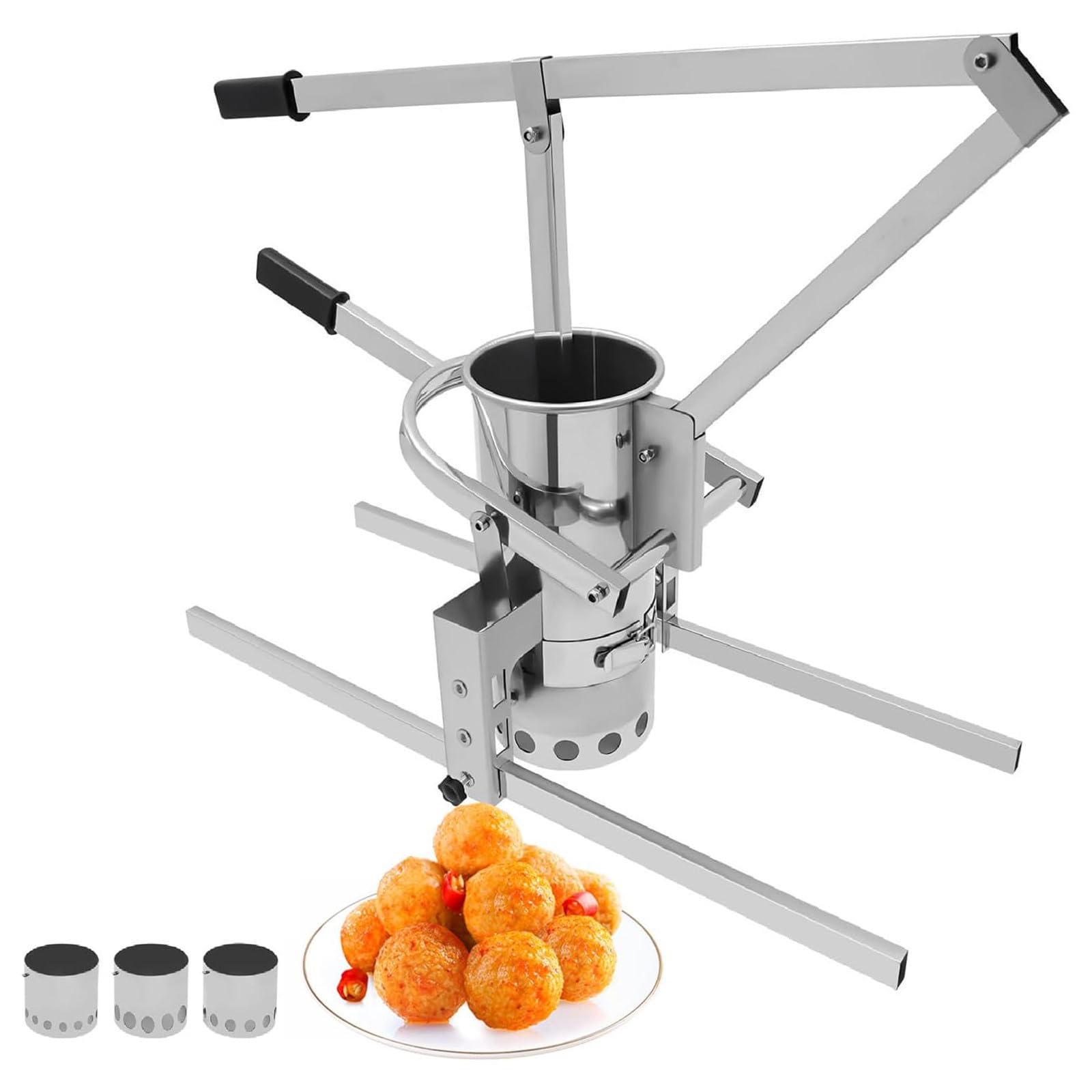 Commercial Meat Ball Shrimp Ball Processing Machine, Manual Meatball Former, Stainless Steel Meatball Maker, With 3 Molds, H-Shaped Bracket, For Fish, Beef, And Pork Balls Production MoldA-Dia13cm
