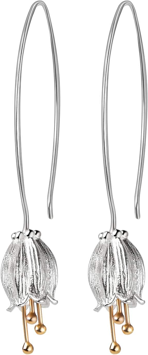 Christmas GiftsSpringlight S925 Sterling Silver Drop Earrings Natural Fresh Bell Flower Dangle Earrings Handmade Jewelry Personalised Gifts, Birthday Gifts for Women, Gifts for Her.