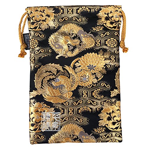 千糸繍院 西陣織 金襴 巾着袋(裏地付き) 鳳凰龍/黒 大サイズ 千糸繍院 西陣織 金襴 巾着袋(裏地付き) 鳳凰龍/黒 大サイズ