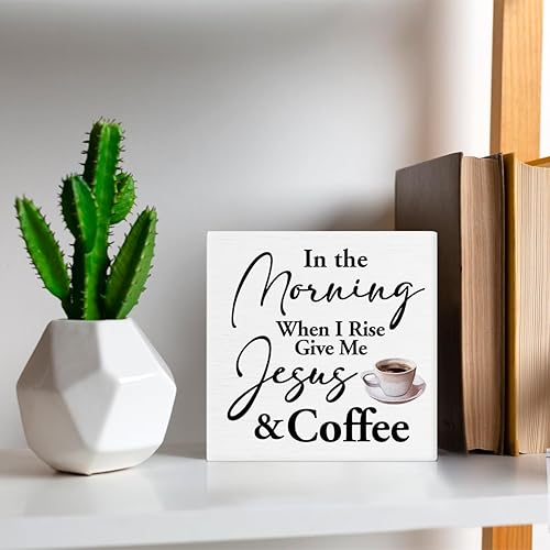 Miniatura 6 de Cartel de madera con texto en inglés In the Morning When I Rise Give Me Coffee, letrero decorativo de madera para decoración del hogar, cocina,