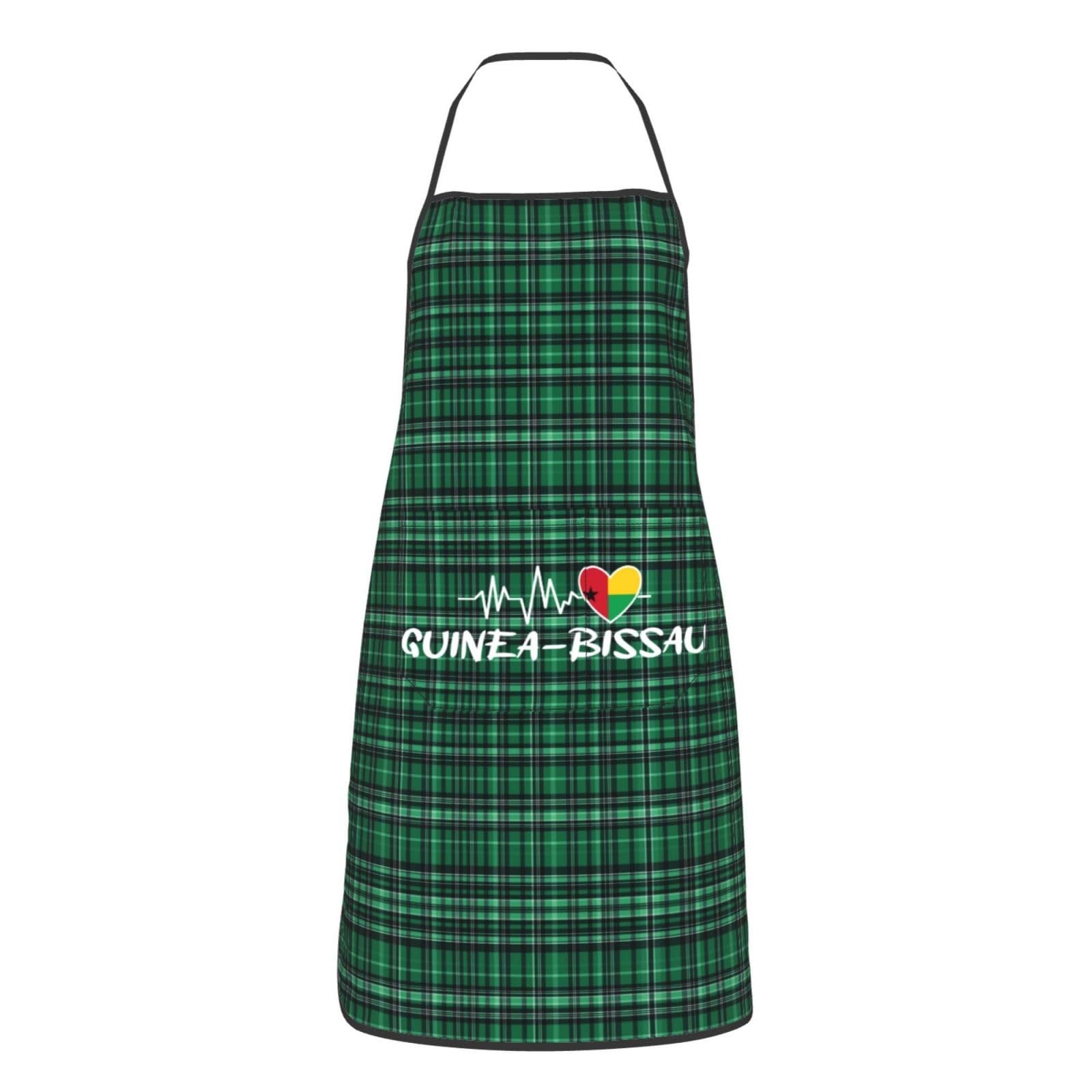 nopicsn Guinea-Bissau Heartbeat Apron for cooking with Pockets Women Men Kitchen Chef Funny Aprons