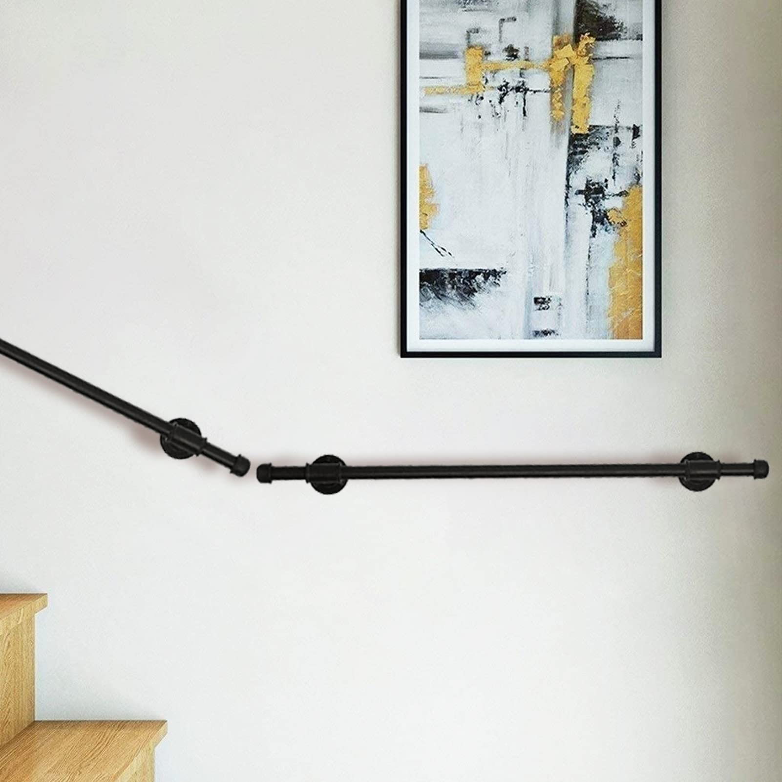 Black Stairs Banister Handrail for Indoor and Outdoor, with Wall Mount Metal Wrought Iron Holders and Screws Villa Loft Safety Hand Rail Railing, Support 200kg-Complete Kit-1.5m 2.4m 3m 3.3m 4.5m 6m (