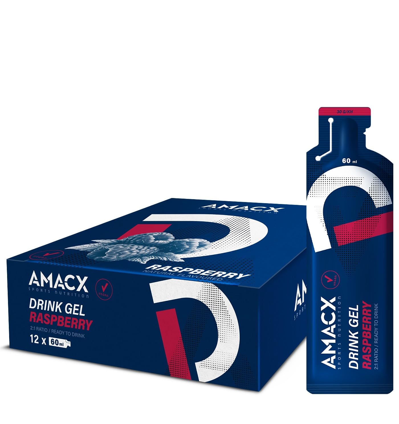 AMACX Energy Gel Himbeere – 12er Pack, 30 g Kohlenhydrate pro Gel, 200 mg Natrium, Maltodextrin, Elektrolyte