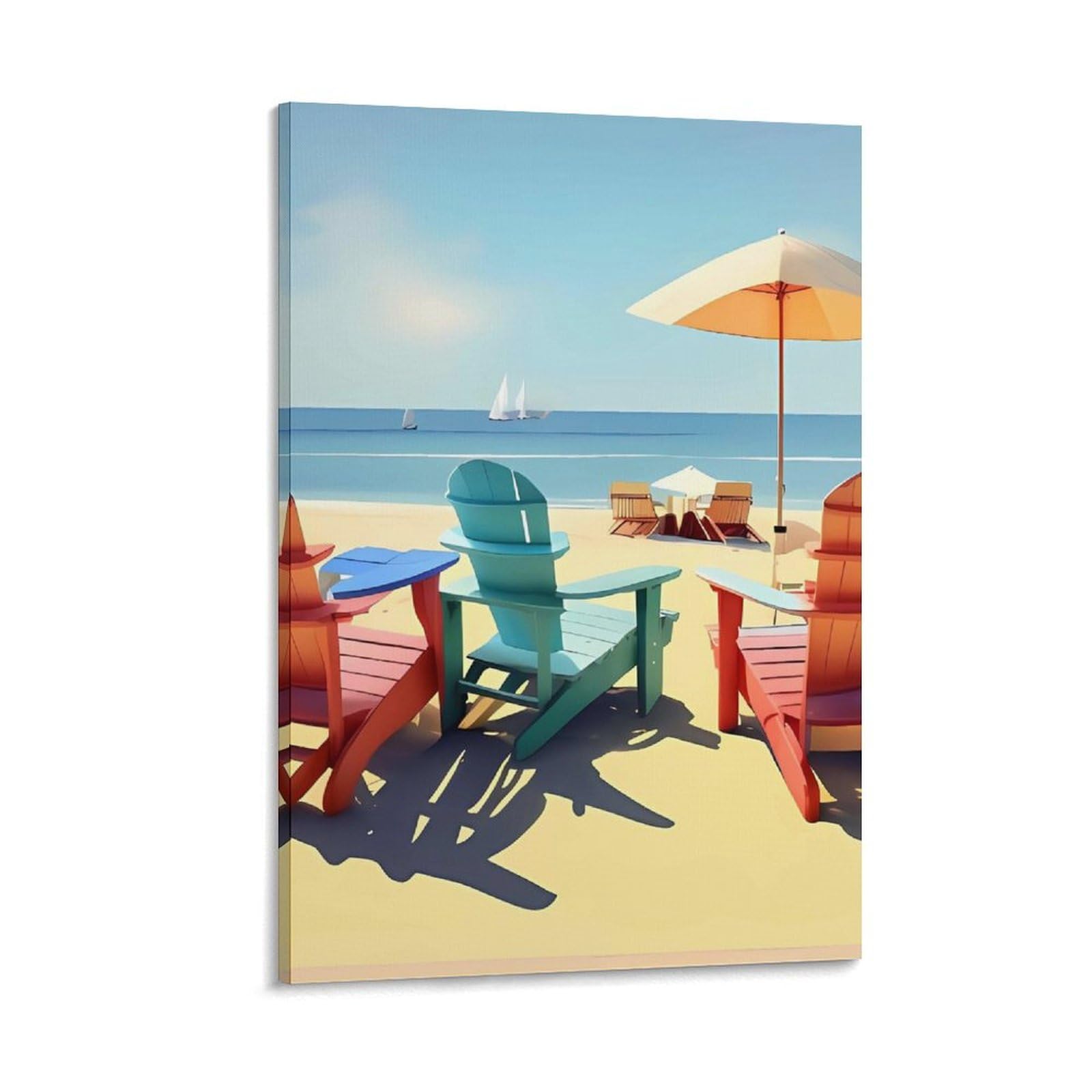 Impression sur toile paysage de plage avec chaises déco murale - 8