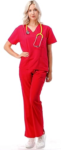 Juego de uniformes médicos para mujer, 4 vías, 8 bolsillos, cuello en V, con cordón y pantalones de enfermería dental., Classic, S