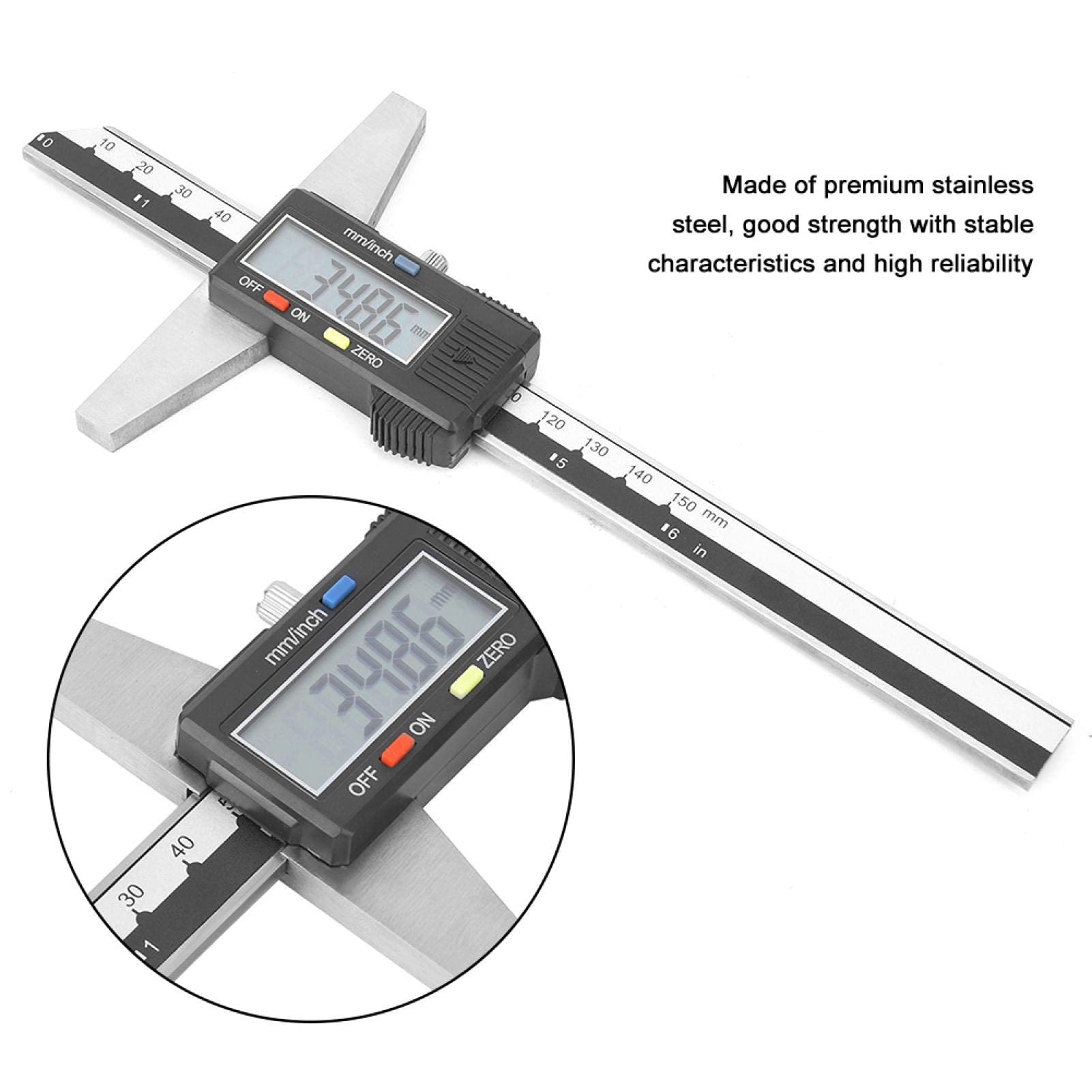 Tyenaza Calibre de Profundidad, Pie de Rey Profundidad, Medidor de Profundidad Vernier Herramienta de Medición 0-150mm 0.01mm con Pantalla LCD Grande para el Hogar, Bricolaje y uso Profesional