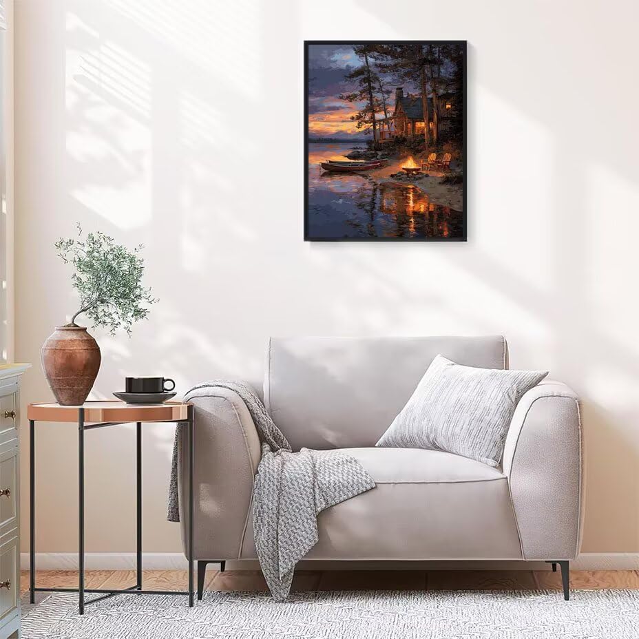 Pintar por números adultos sin estrés: cuadro de cabañas de madera 80x100cm fácil de pintar 2