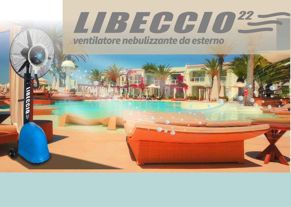 CFG Libeccio 22 Mist Fan Ventilatore con nebulizzatore per giardino, impianti sportivi, eventi fieristici, dehor, terrazze, bar, stabilimenti balneari e ristoranti