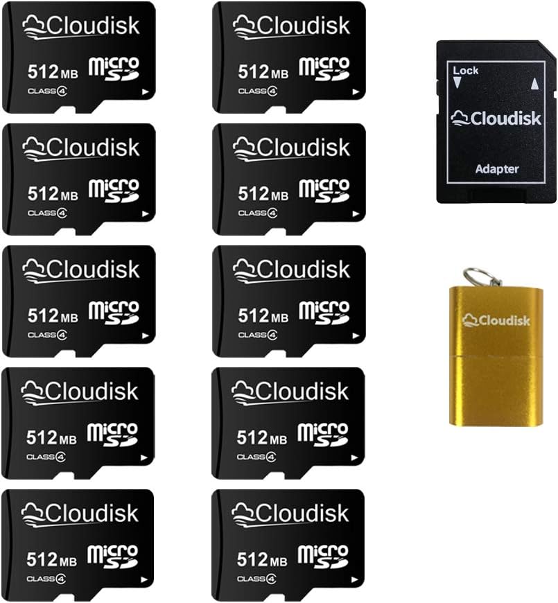Cloudisk 10Pack Micro SD Card 512MB NOT 512GB Small Capacity Memory Card C4 with Adapter, Card Reader