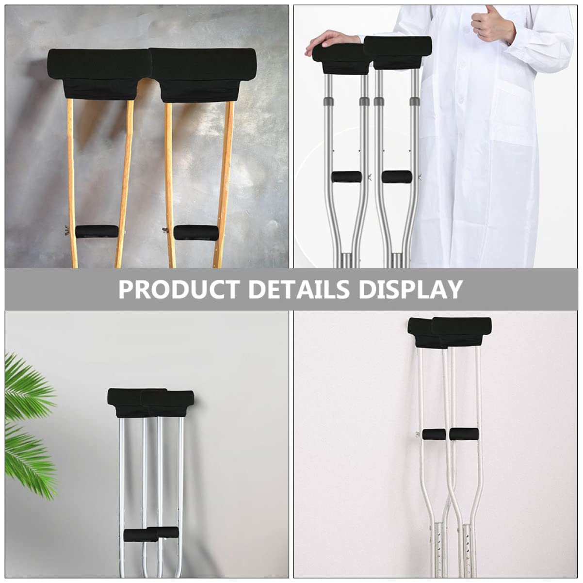 PACKOVE 2 Juegos Almohadillas Acolchadas para Muletas Cojines de Axilas Accesorios de Crutch Antideslizante Compatible con Muletas de Estándar Negro