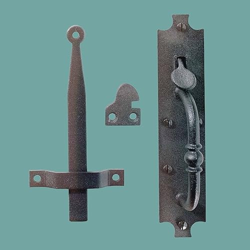 Miniatura 2 de Renovators Supply - Pestillo de puerta Norfolk de hierro fundido negro, resistente y decorativo, ideal para puertas y puertas, pestillo de puerta
