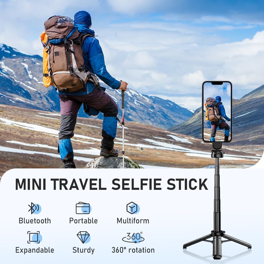 Perche à selfie magnétique de poche, multifonctionnelle et portable avec télécommande et lumière, mini trépied 4 en 1 multifonction rotatif à 360 ° pour voyage et enregistrement vidéo (1 pièce)