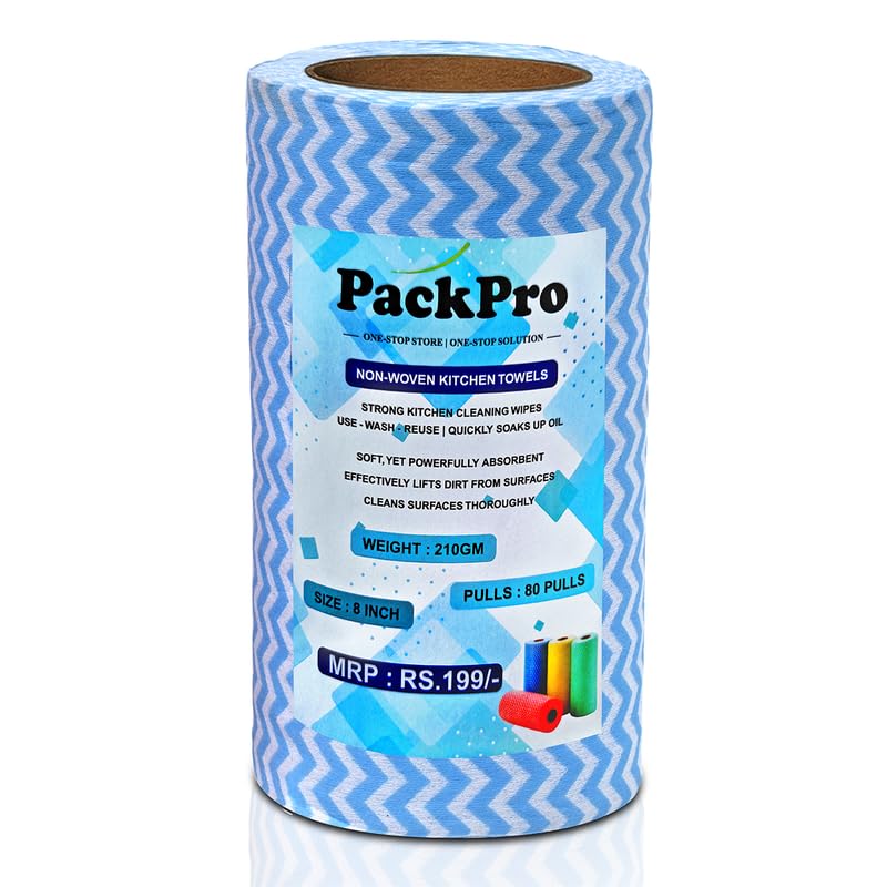 Image of Non-Woven Kitchen Towel Roll | Blue | 80 Pulls | Washable, Eco-Friendly, Disposable Cleaning Towels for Home, Office, and Kitchen Use | Soft & Highly Absorbent
