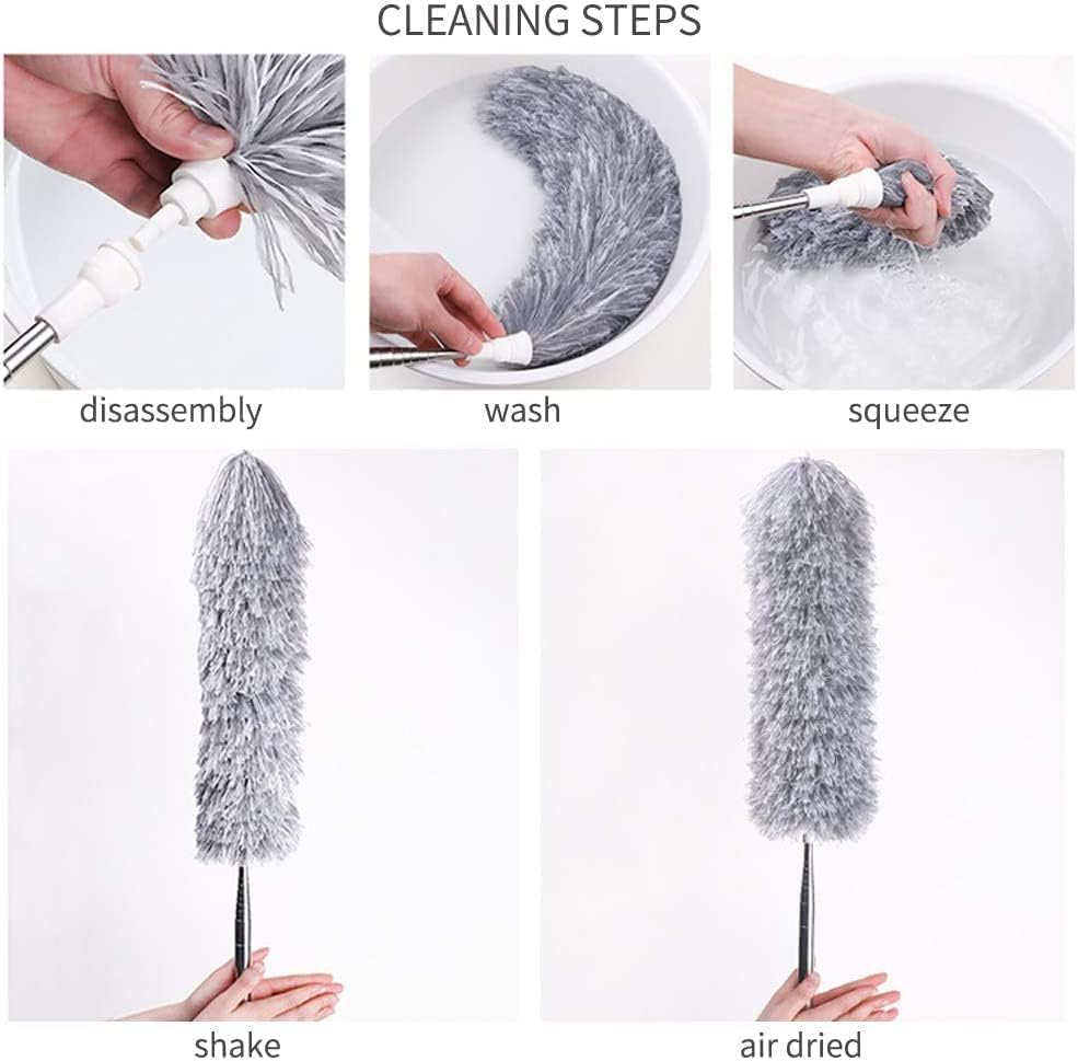 Image of Rorian Microfiber Feather Duster with Extendable Long Pole (100 Inches), Bendable Head for Cleaning High Ceiling Fans, Interior Roof, Cobwebs - Washable & Telescopic Long Handle Cleaning Tool (S1)