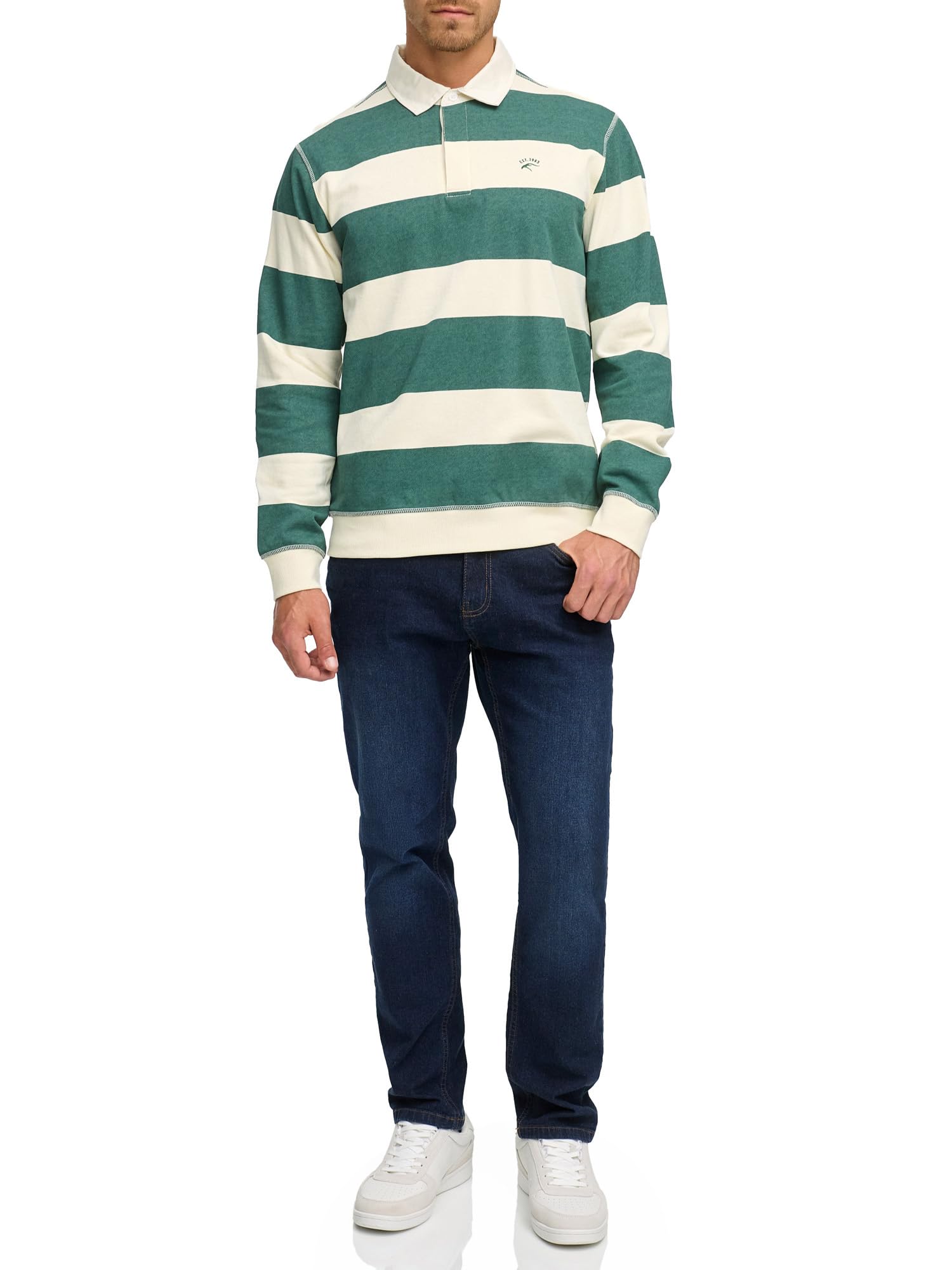 Indicode Maglietta a maniche lunghe da uomo INDinaro a righe in 100% cotone | colletto polo a righe per uomo