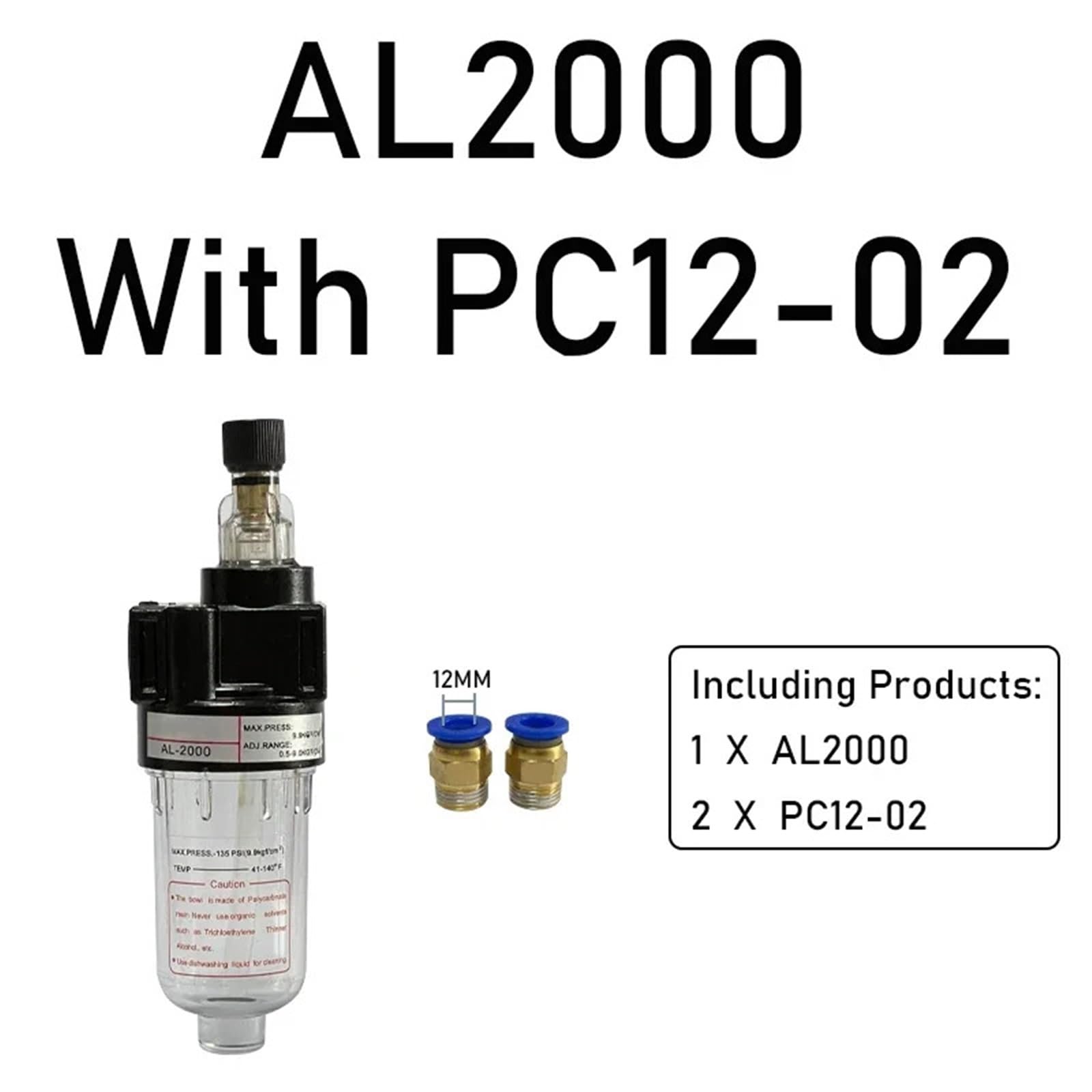 1 unidad AL2000 Lubricador Regulador Filtro de Aire Comprimido Aerógrafo Compresor de Aire Reductor de Presión 1/4"(With 12mm Fitting)
