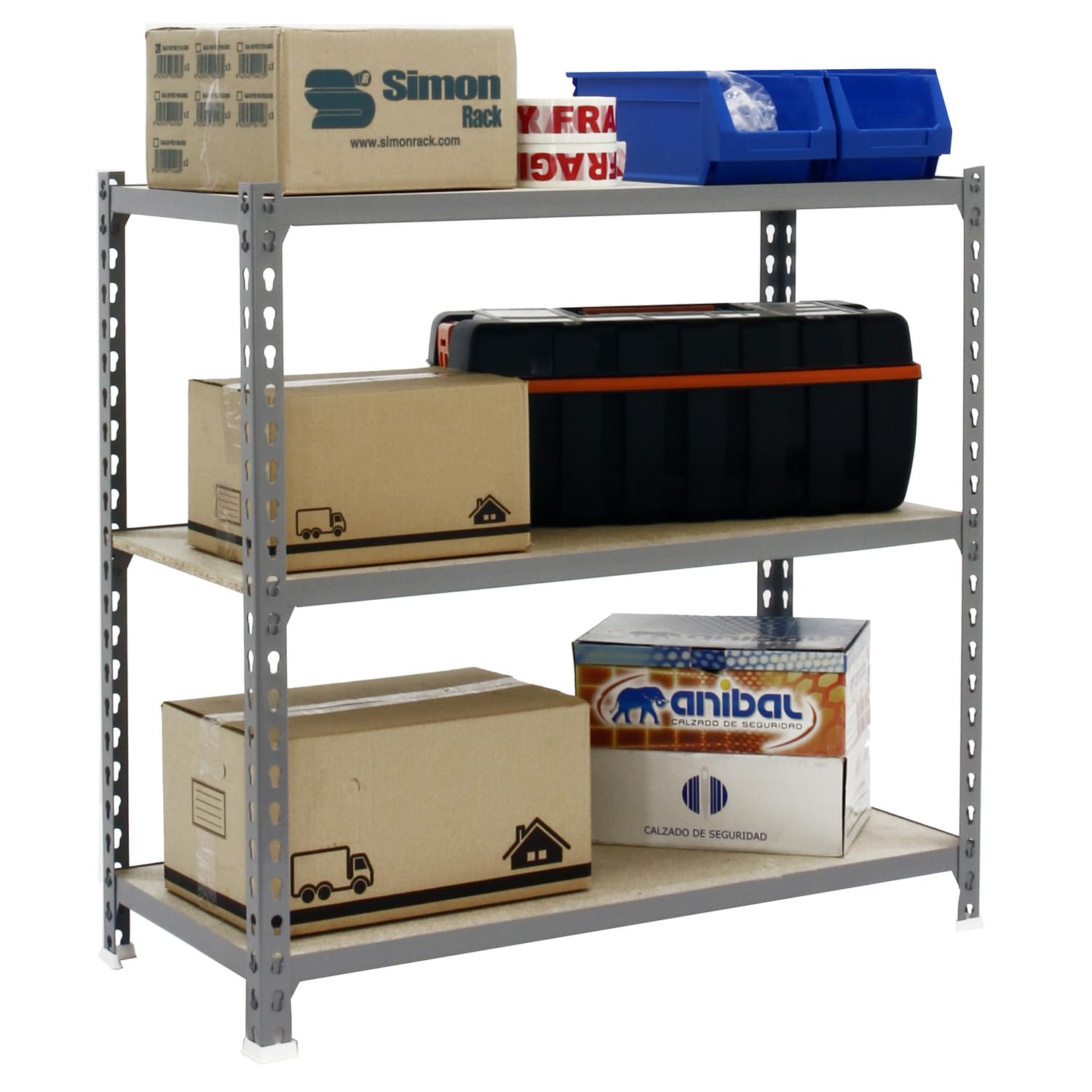 SimonRack Étagère Rangement et 3 Niveaux en Boix, 150 kg Capacité de Charge et Point de Flexion, 1000x1000x400 mm, Étagère Charge Lourde, Étagère Garage, Gris/Bois - Maderclick