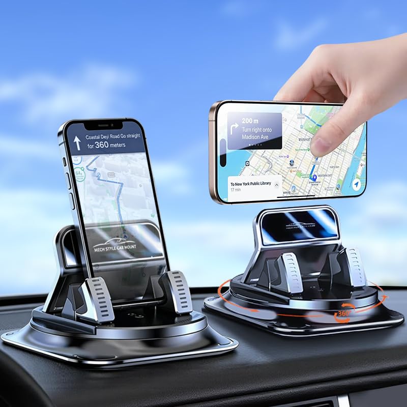 360 Degree Rotation Dashboard Phone Holder for Car Anti-Slip Grips & One-Hand Operation Car Cell Phone Mount with Adjustable Spring Clip Compatible with iPhone Samsung All Smartphones