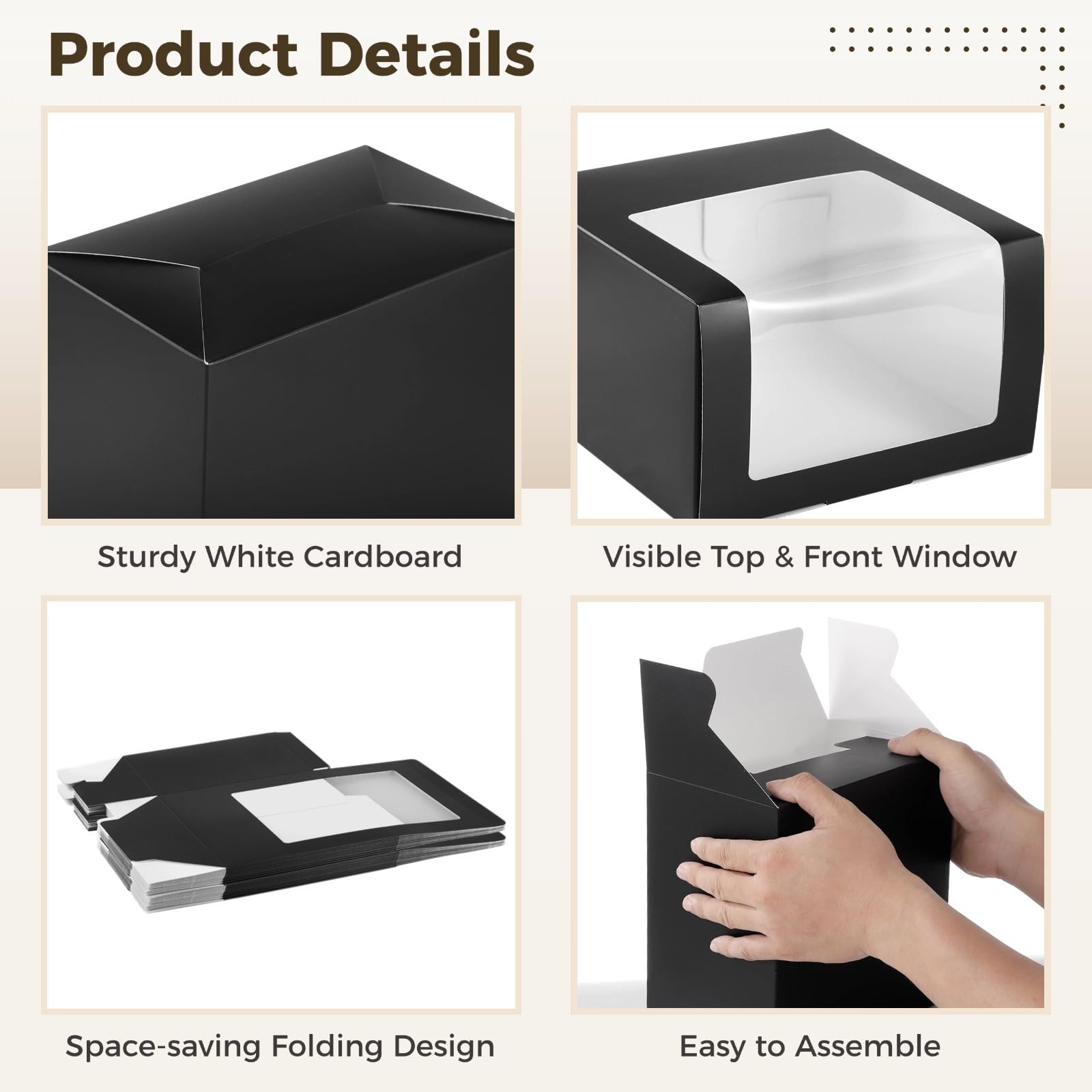 12 Stück schwarze Geschenkboxen für Hüte, dekorative Aufbewahrungsbehälter mit transparentem Display, stabile Hutboxen für Baseballmützen, Papa-Hüte, Faltgröße 7,9 × 7,9 × 4,7