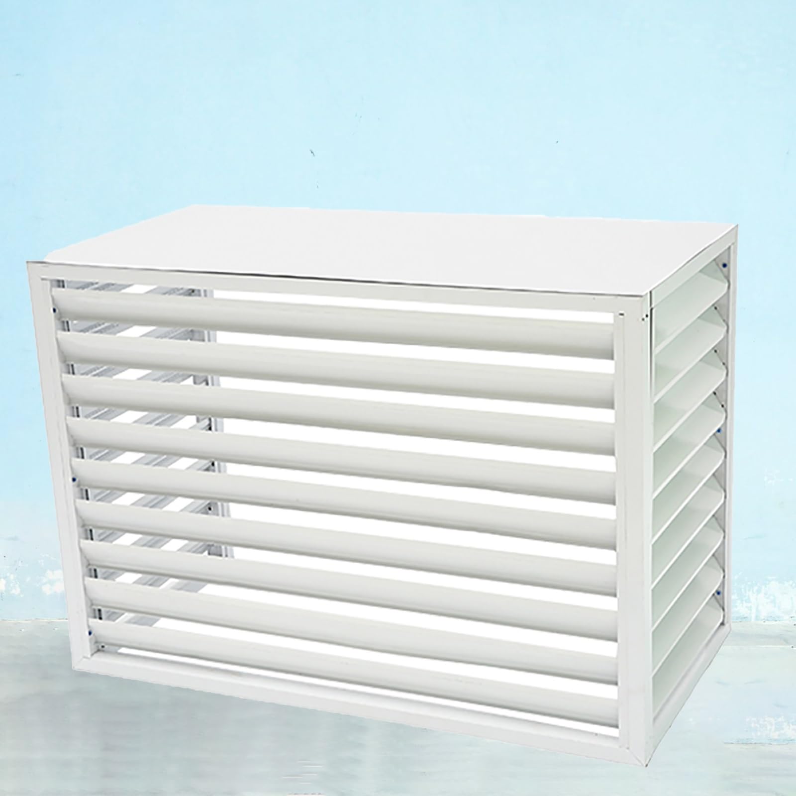 QYMYOZ Freestanding Outdoor Air Conditioner Cover & Privacy Fence Screen, Windproof & Sunproof Louvered Plant Shelf Rack for Balcony, White 110x80x60cm