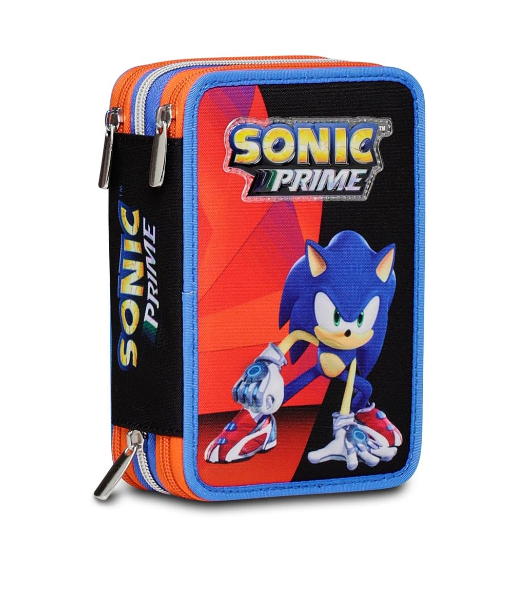 Seven Sonic Prime Estuche de 3 cremalleras, Niños, Turquesa, Talla única