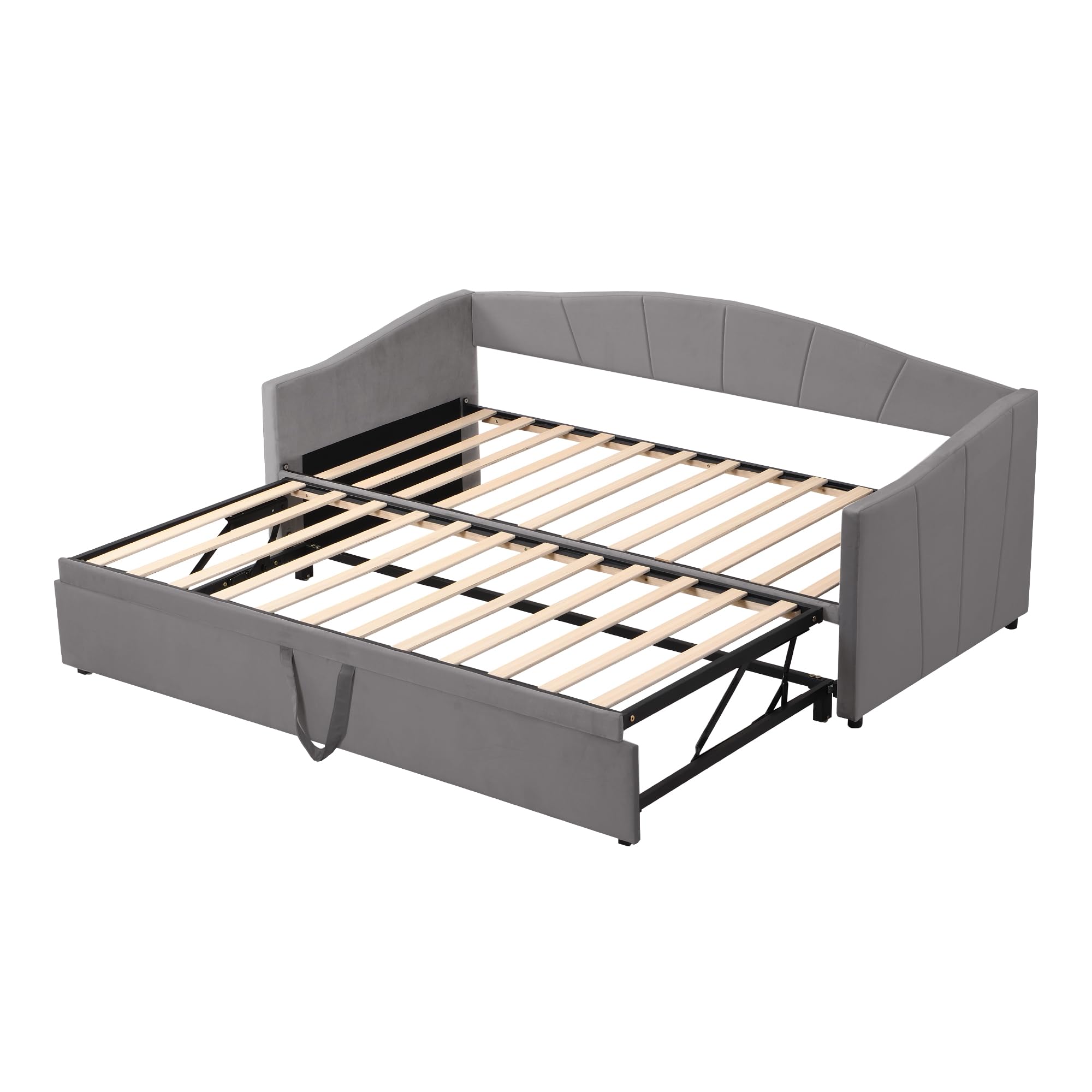 Dolamaní Slaapbank gestoffeerd bed 90x200 cm, bed met uitschuifbed 90x190cm, jeugdbed met metalen lattenbodem, fluweel, dagbed zonder matras (beige C-90x200 cm