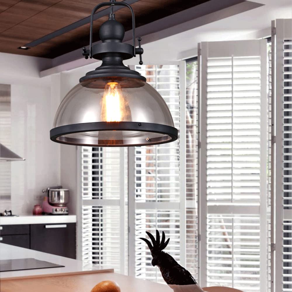 Portalámparas E27 Pantalla de lámpara colgante de vidrio de una sola cabeza, lámpara colgante de estilo industrial retro, lámpara de decoración de casa de campo de cafetería con longitud ajus