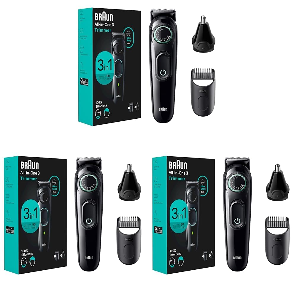 Braun All-in-One Style Kit Series 3 3470, 8-in-1 Trimmer for Men with BeardTrimmer, Ear & NoseTrimmer, Hair Clippers & More, Ultra-Sharp Blade, 40 Length Settings, Washable