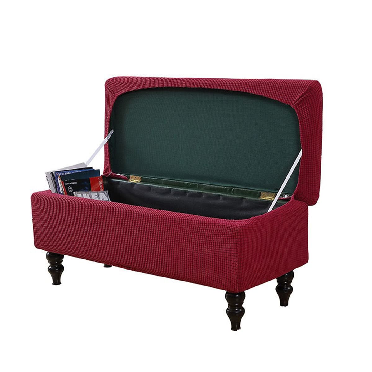 XGANGM Rectangle Storage Ottoman Cover with Lid Ottoman Cover Stretch Large/Medium/Small Storage Ottoman Bench Slipcovers Footstool Cover Rectangle Pouffe Covers,Dark red,1large