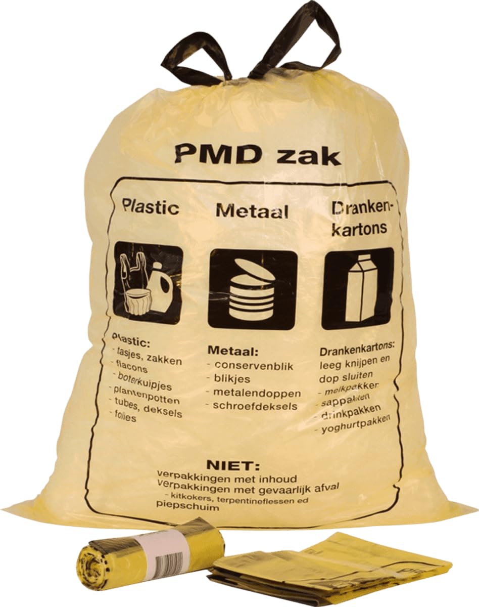 Gelbe Säcke 60 Liter mit Zugband - 500 Stück (50 Rollen à 10 Säcke) - Gelber Sack für Wertstoffsammlung - 61x80cm - Transparent Gelb LDPE