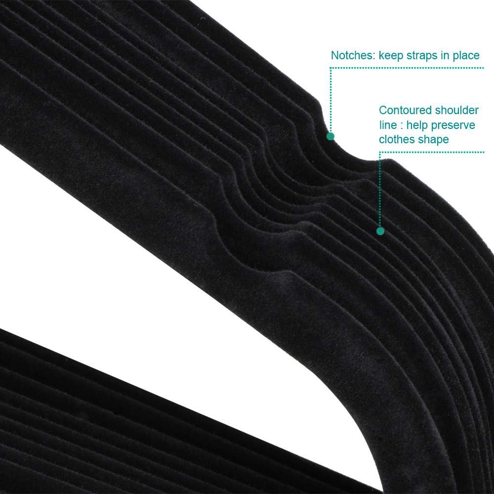 Yaheetech Juego de 50 Perchas Aterciopeladas Perchas Terciopelo Antideslizantes Non-Slip Suit Clothes Hangers para Vestido Pantalón Ropa Colgador Falda Trajes Negro