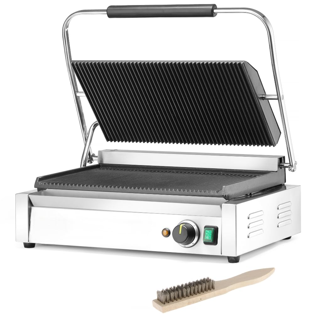 MBH Professional XL Electric Panini Grill for Hospitality Industry XL Industrial Electric Sandwich Plate for Bar and Restaurant