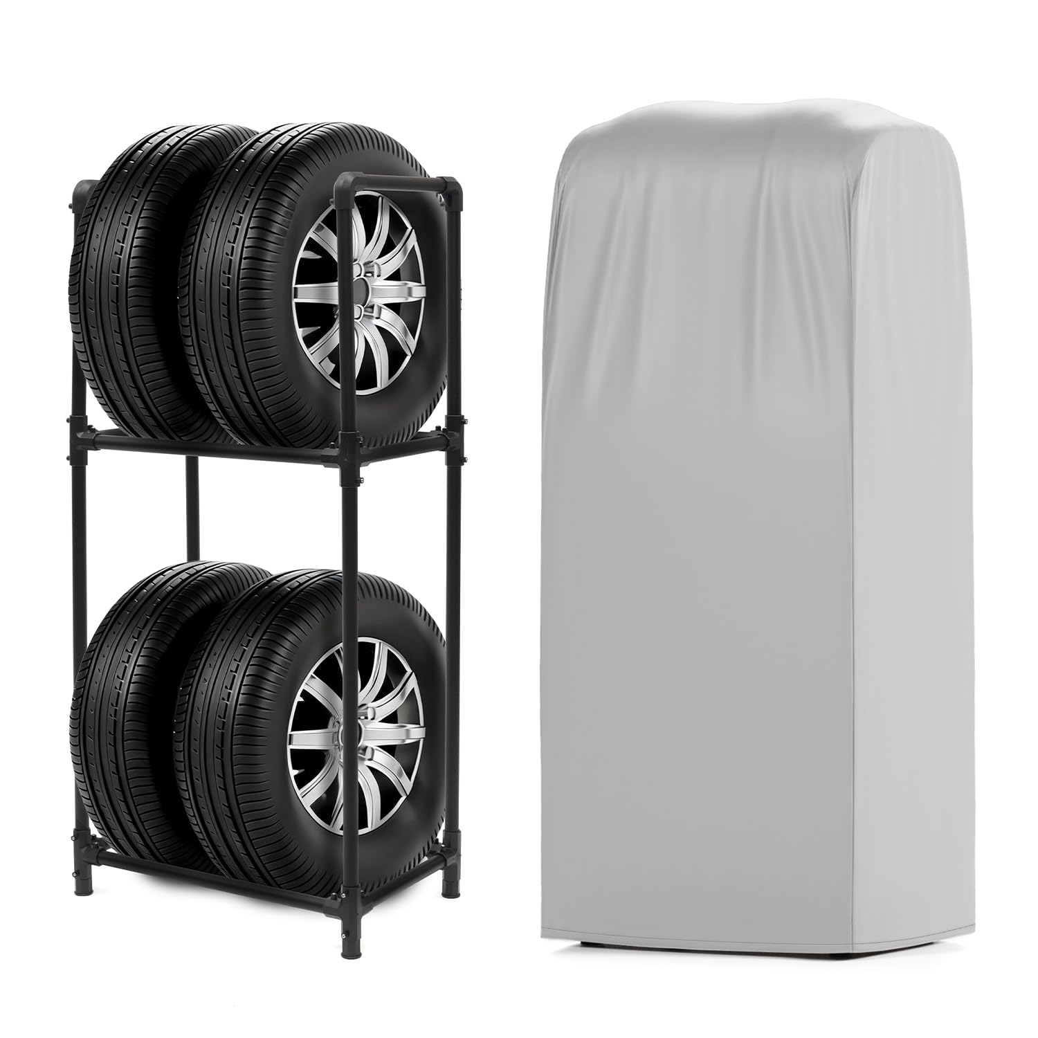 タイヤラック 4本 カバー セット 屋外 タイヤ収納 軽自動車 普通自動車 幅72.5×奥行47×高さ142 タイヤ保管 タイヤ置き タイヤラックカバー タイヤカバー タイヤステーション Lサイズ
