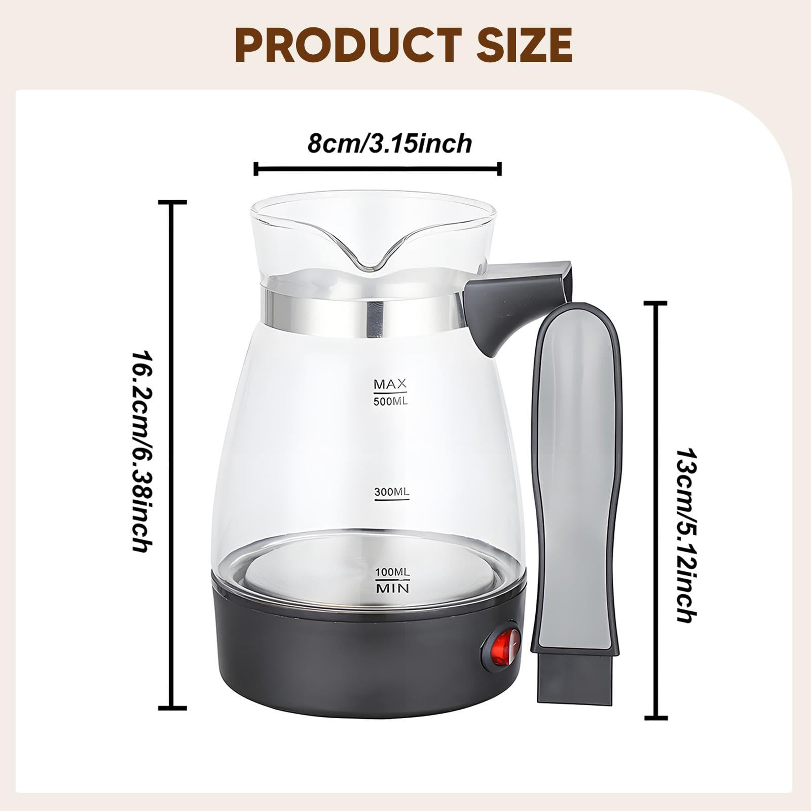 Milageto Elektrische Kaffeekanne, 500 ml Mokkakanne, türkische Kaffeemaschine mit Verbrühschutz für Tee, Kaffee & kalte Getränke, elektrische Kaffeemaschine für zu Hause, Cafés, Camping, Clar