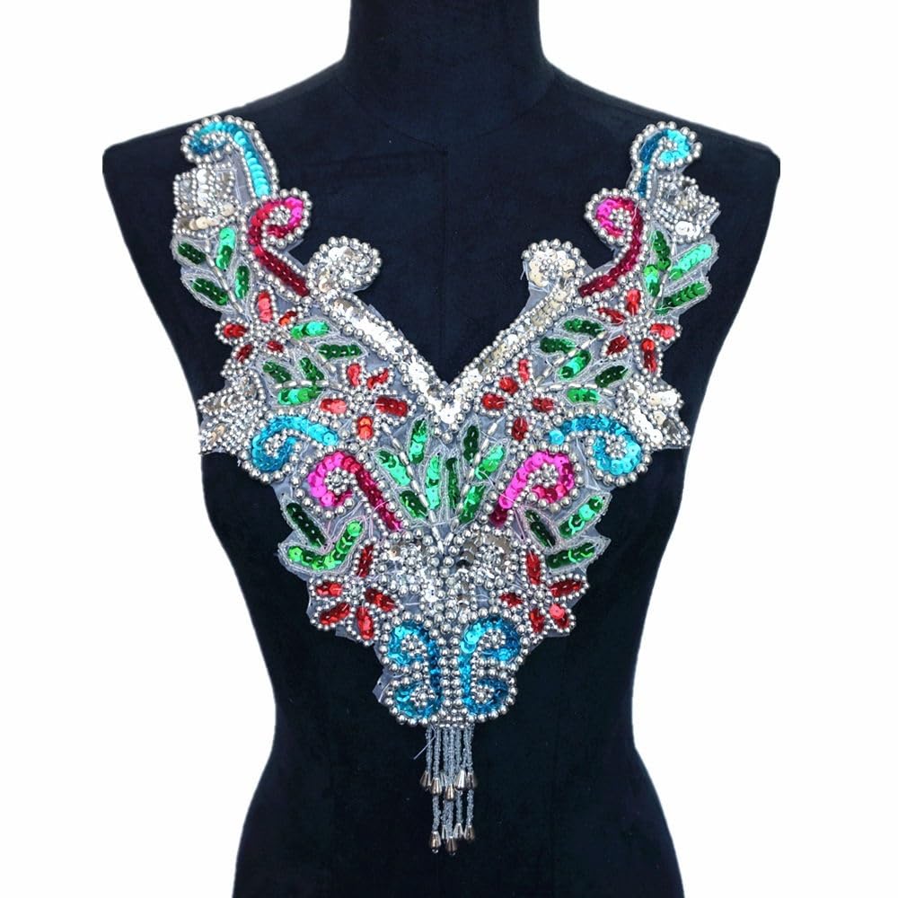 Appliques de collier en tissu de perles à paillettes arc-en-ciel