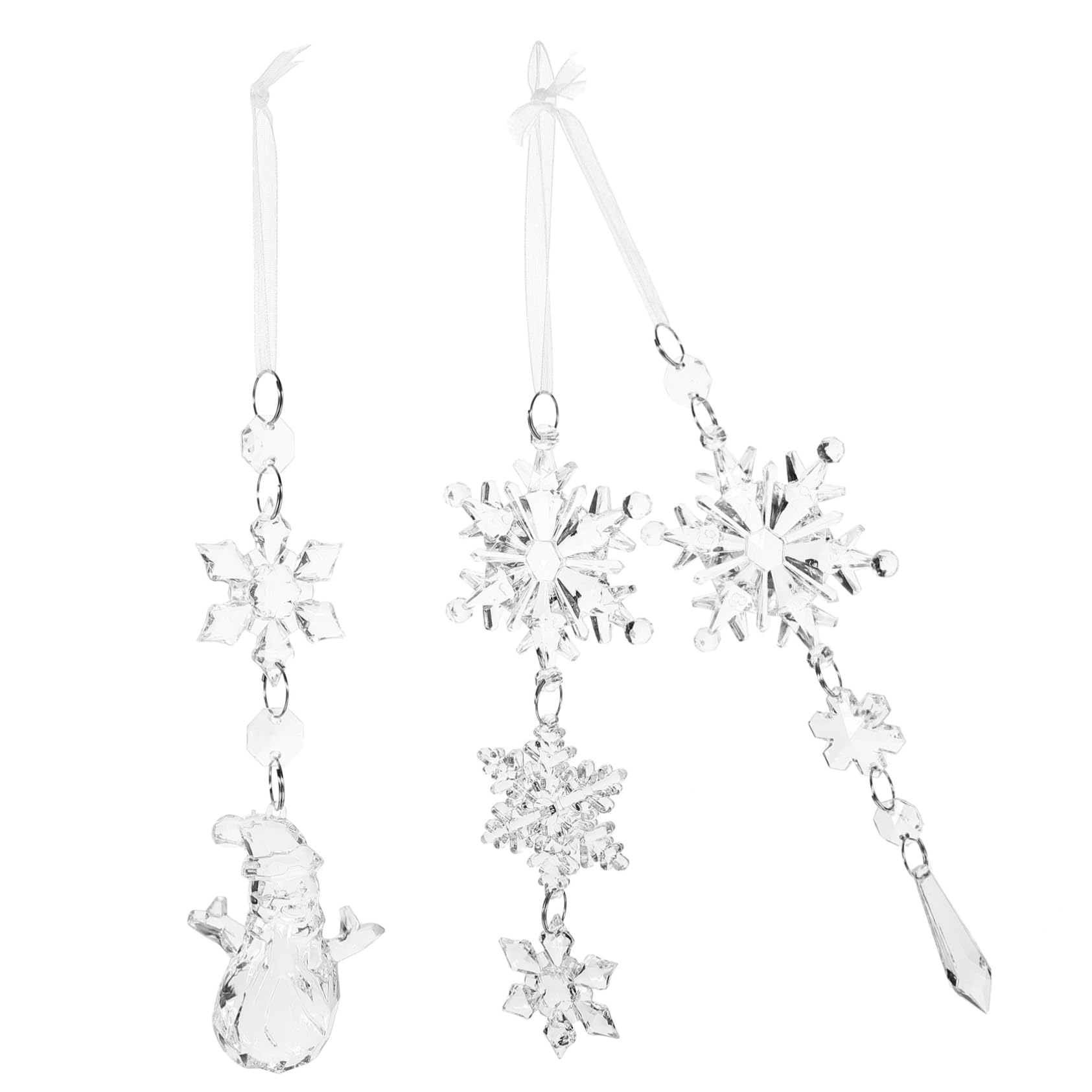 OFFSCH 3pcs Acrylic Snowflake Hanging Ornaments Transparent Xmas Tree Decor for Christmas Birthday and Year Parties Design Easy Hanging