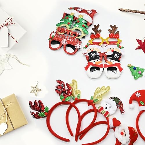 Miniatura 5 de Juego de 12 diademas de Navidad y marcos de gafas, lindas diademas de Navidad para fiestas, gafas, accesorios para niños, mujeres, hombres, regalos