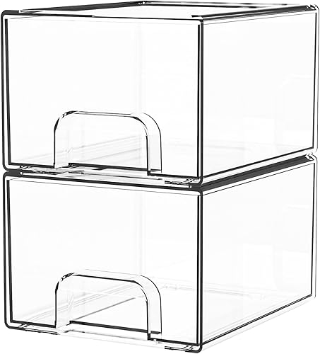 Yieach Paquete de 2 cajones de almacenamiento apilables transparentes, contenedores de acrílico de 4.4 pulgadas de alto para organizar,